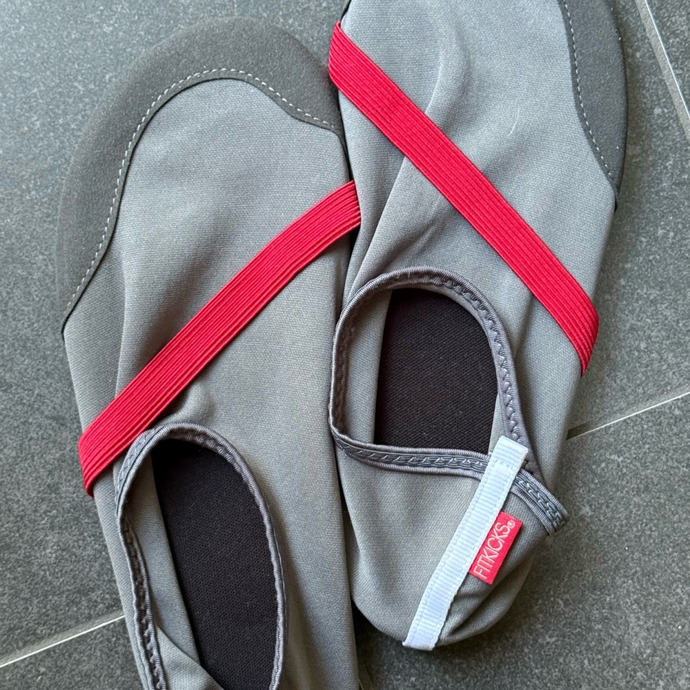 Gray and Red Slip-On Loafers